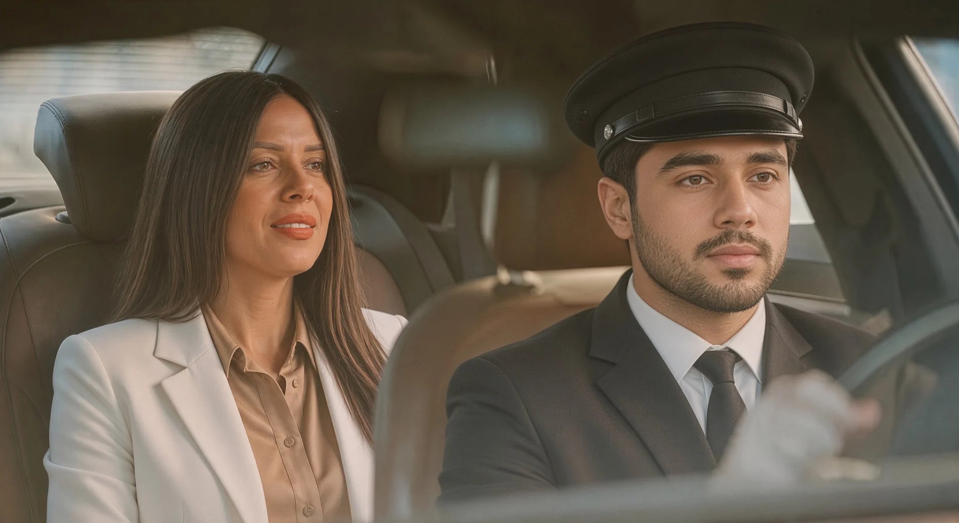 A BCL chauffeur driving a guest through Abu Dhabi